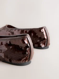 Lage Schoenen|Gelegenheidskleding*Next - Forever Comfort® Round Toe Sequin Ballerina Flats Chocoladebruin met lovertjes