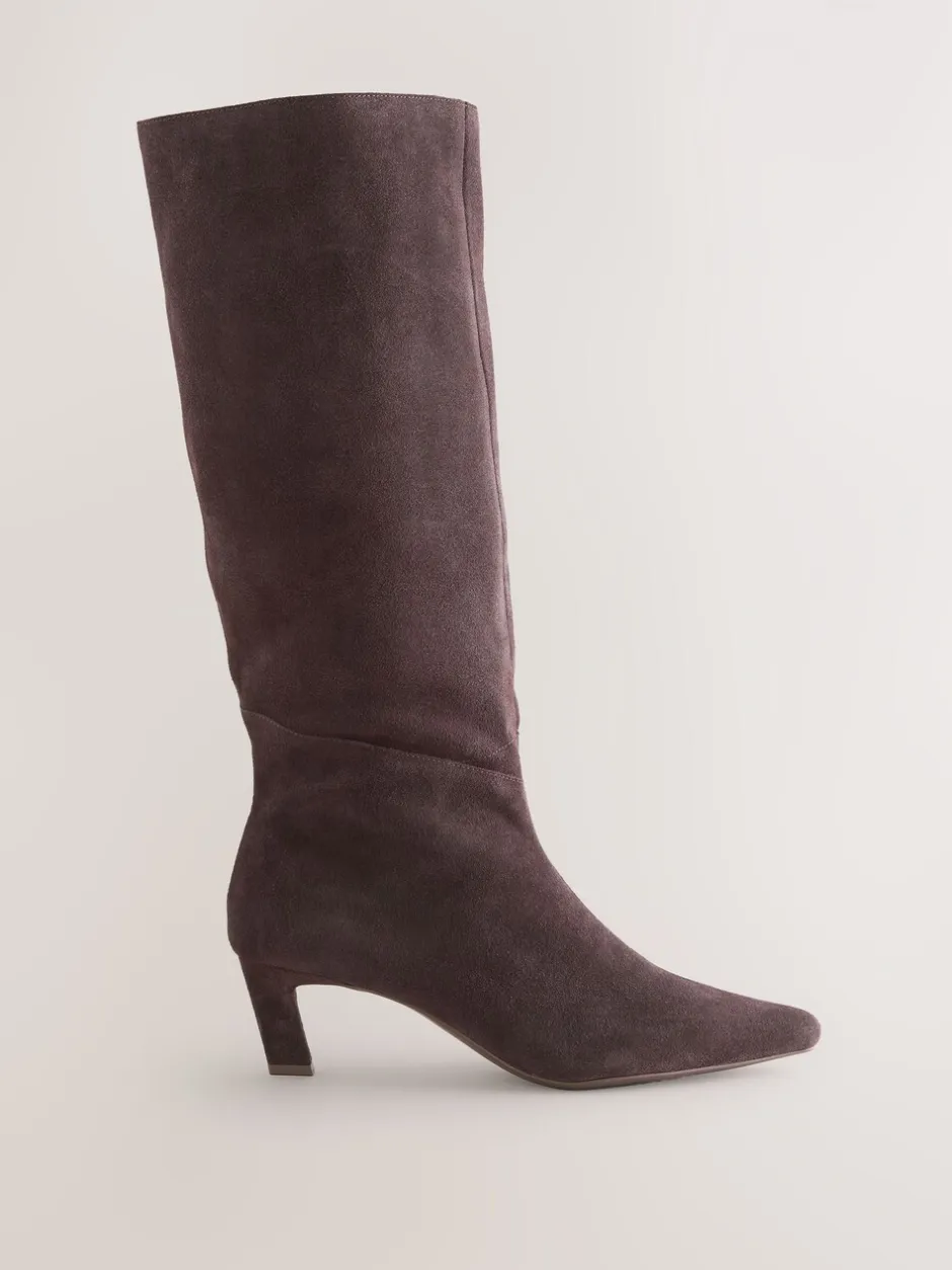 Boots*Next - Forever Comfort® Knee High Chisel Toe Heeled Boots Chocoladebruin suède