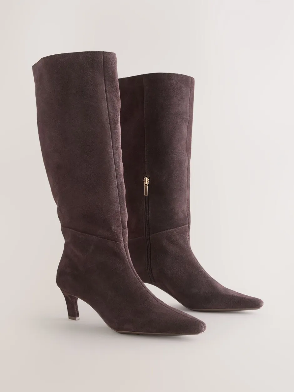 Boots*Next - Forever Comfort® Knee High Chisel Toe Heeled Boots Chocoladebruin suède