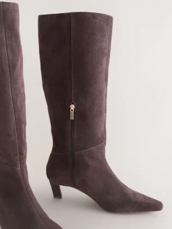 Boots*Next - Forever Comfort® Knee High Chisel Toe Heeled Boots Chocoladebruin suède
