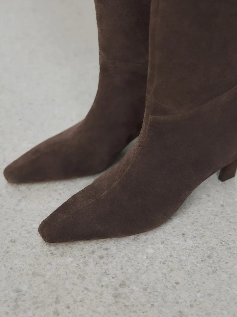 Boots*Next - Forever Comfort® Knee High Chisel Toe Heeled Boots Chocoladebruin suède