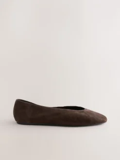 Lage Schoenen*Next Chocoladebruin suède - Leren ballerina met ronde neus