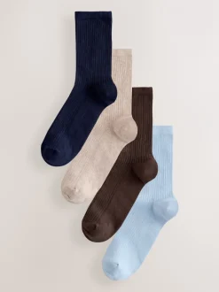Sokken En Panty's*Next - 4 Paar geribbelde enkelsokken Chocoladebruin/blauw