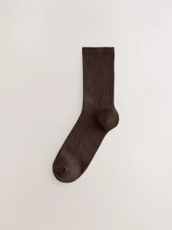 Sokken En Panty's*Next - 4 Paar geribbelde enkelsokken Chocoladebruin/blauw