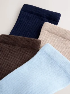 Sokken En Panty's*Next - 4 Paar geribbelde enkelsokken Chocoladebruin/blauw