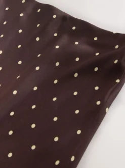 Rokken|Next - Satijnen midirok Chocoladebruin/Crème met stippen