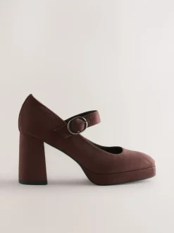 Schoenen Met Hakken|Next - Forever Comfort® Brogue Mary Jane Platform Blokhakken met Plateauzool Chocoladebruine microvezel