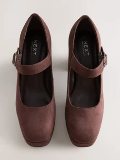 Schoenen Met Hakken|Next - Forever Comfort® Brogue Mary Jane Platform Blokhakken met Plateauzool Chocoladebruine microvezel