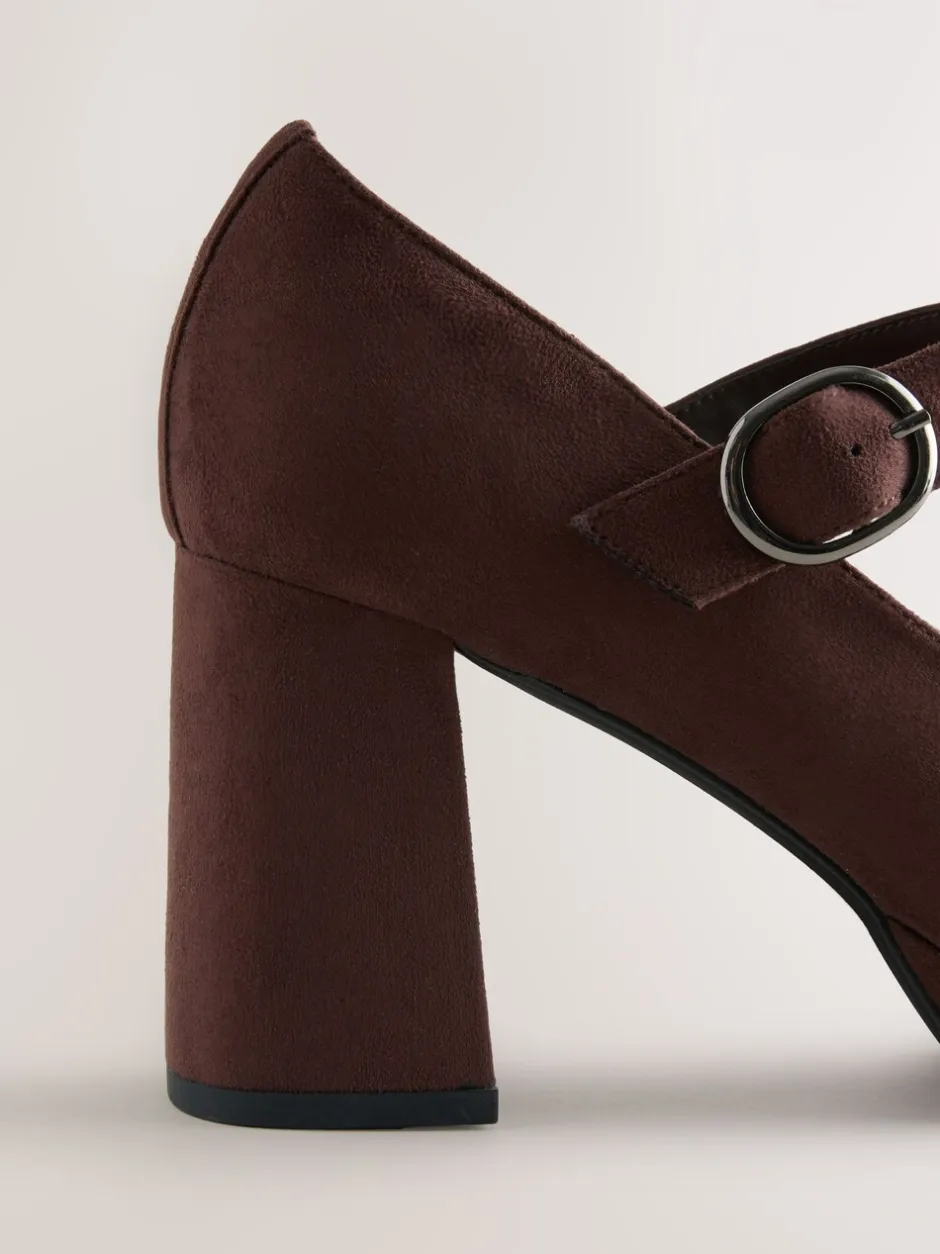 Schoenen Met Hakken|Next - Forever Comfort® Brogue Mary Jane Platform Blokhakken met Plateauzool Chocoladebruine microvezel