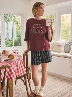 Pyjama's|Next Chocoladebruine slogan - Pyjama met short