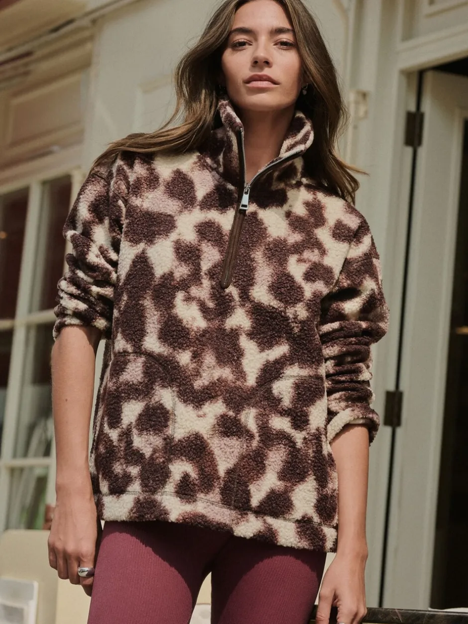 Hoody's En Sweatshirts|Next Chocoladebruin/roze luipaardprint - Soft Touch Knusse Teddy Borg Kwartrondrits Fleece
