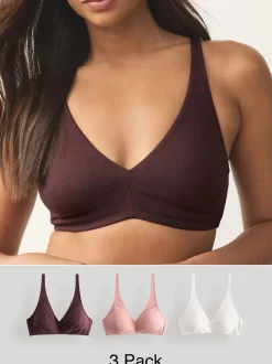 Beha's|Next - Katoenmix ultiem comfort beha's verpakking van 3 Chocoladebruin/Roze/Crème