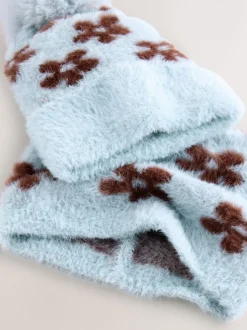Mutsen, Handschoenen En Sjaals|Next - Beanie And Snoods Set (1-16yrs) (1-16yrs) Chocolate Blue Flower