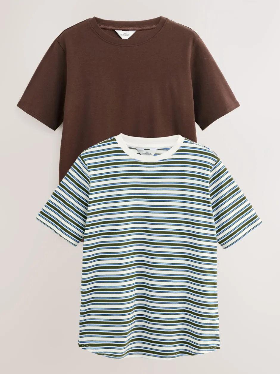 Moederschap*Next - Maternity Nursing T-Shirts 2 Pack Chocolate Brown and Green Stripe
