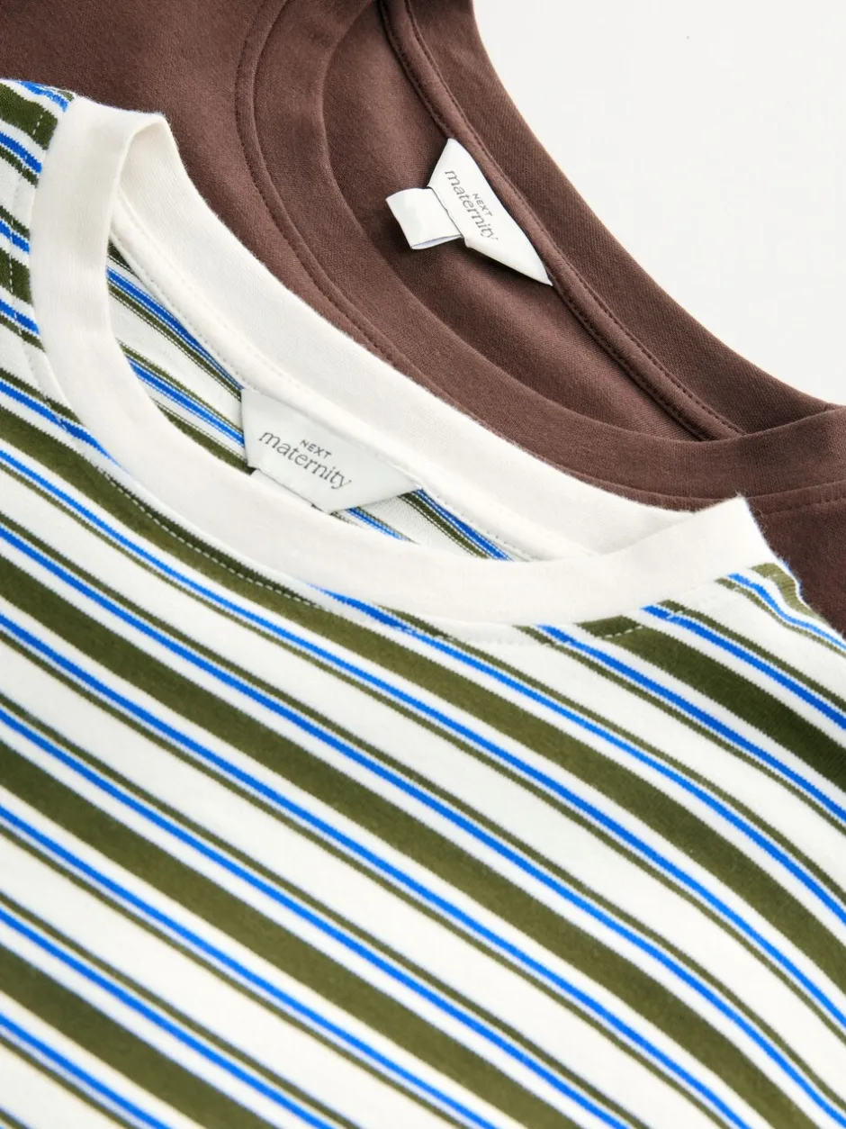 Moederschap*Next - Maternity Nursing T-Shirts 2 Pack Chocolate Brown and Green Stripe