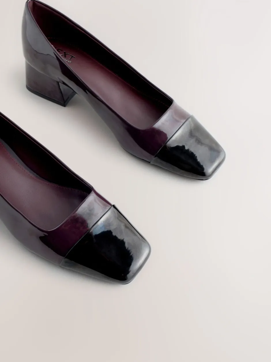 Schoenen Met Hakken*Next - Forever Comfort® Toe Cap Low Block Court Heels Chocolate Brown Patent