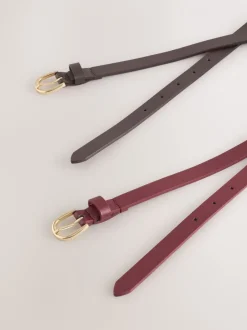 Ceintuurs*Next Chocolate Brown/Berry - PU Skinny Riemen 2 Pakket
