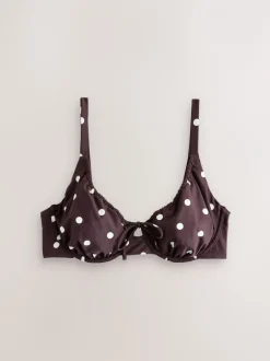 Badkleding|Next - DD+ bikinitop zonder vulling met beugel Chocolate Brown/Cream Spot