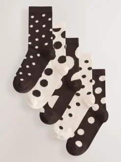 Sokken En Panty's*Next - Set van 5 paar enkelsokken Chocolate Brown/White Spot