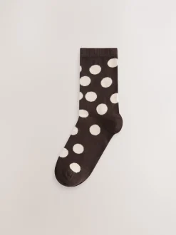 Sokken En Panty's*Next - Set van 5 paar enkelsokken Chocolate Brown/White Spot