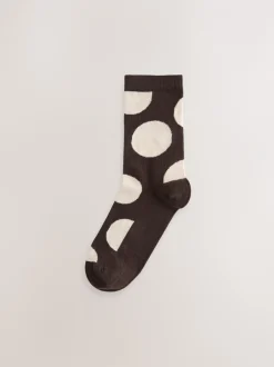 Sokken En Panty's*Next - Set van 5 paar enkelsokken Chocolate Brown/White Spot