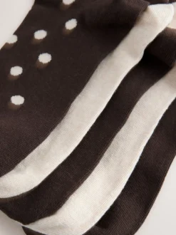 Sokken En Panty's*Next - Set van 5 paar enkelsokken Chocolate Brown/White Spot
