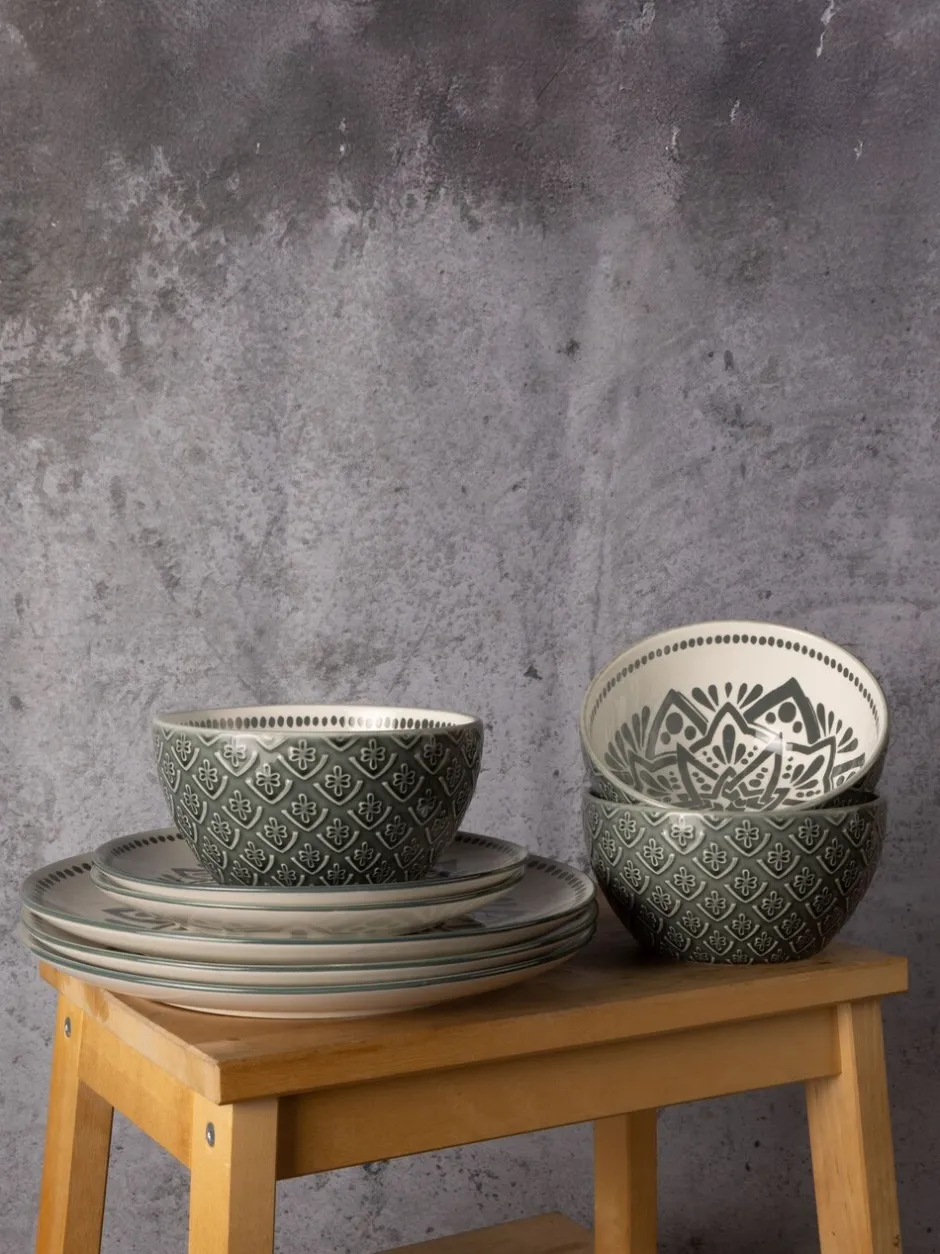Eetservies En Pastaschalen*Code Maison 12 Piece Inari Dinner Set Groen