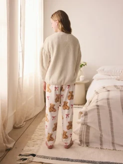 Nachtkleding En Pyjama's|Pyjama's*Next Cream Bear Applique - Fleece Pyjamas Set (12mths-16yrs)