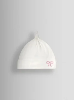 Mutsjes En Antikrabwantjes|Mutsen, Handschoenen En Sjaals*Jojo Maman Bébé - Organic Cotton Appliqué Baby Hat Cream Pretty Bow