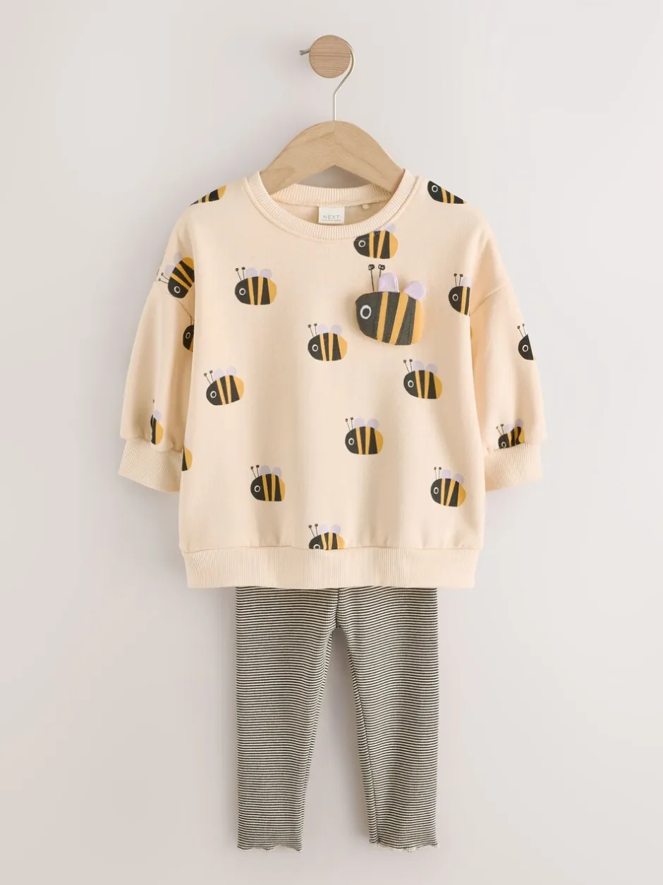 Sets En Combisets|Truien En Breisels|Next - Set met sweatshirt en legging (3 mnd-7 jr) Cream Stripe Bee