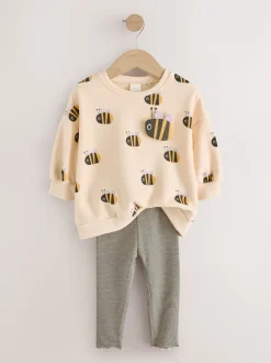 Sets En Combisets|Truien En Breisels|Next - Set met sweatshirt en legging (3 mnd-7 jr) Cream Stripe Bee