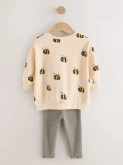 Sets En Combisets|Truien En Breisels|Next - Set met sweatshirt en legging (3 mnd-7 jr) Cream Stripe Bee