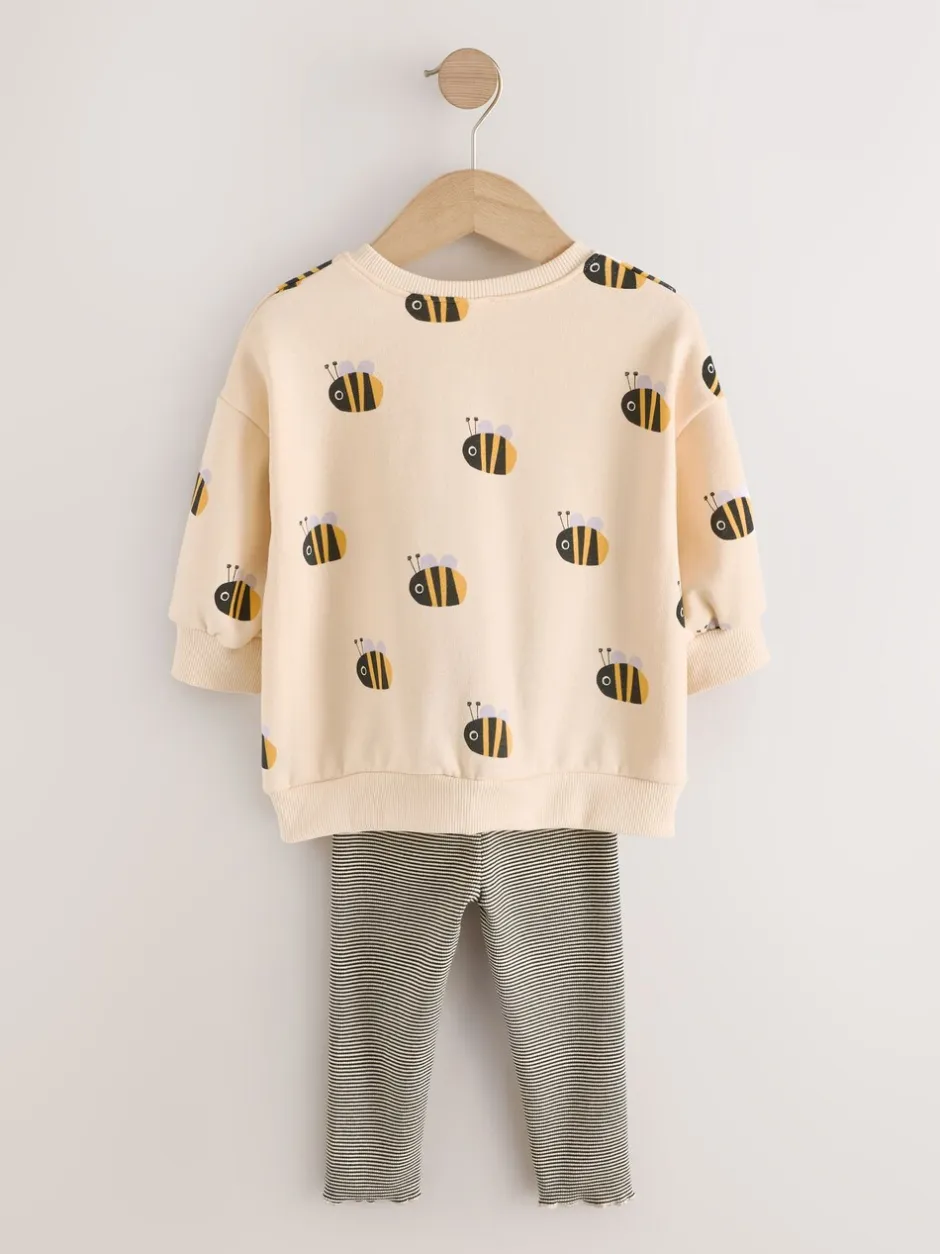 Sets En Combisets|Truien En Breisels|Next - Set met sweatshirt en legging (3 mnd-7 jr) Cream Stripe Bee