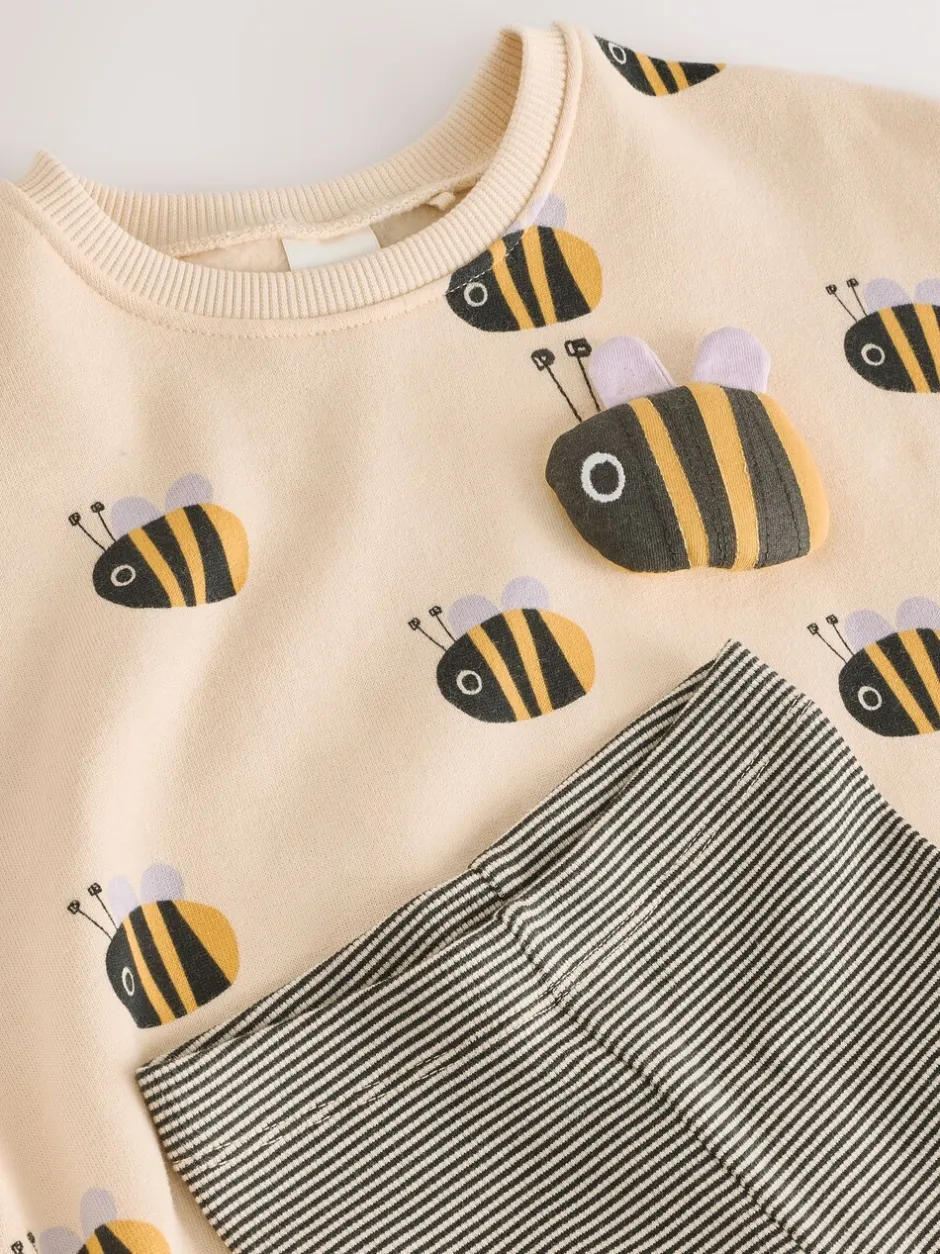 Sets En Combisets|Truien En Breisels|Next - Set met sweatshirt en legging (3 mnd-7 jr) Cream Stripe Bee