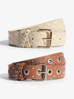 Ceintuurs*Lipsy - Belts 2 Pack Cream Weave and Tan Stud