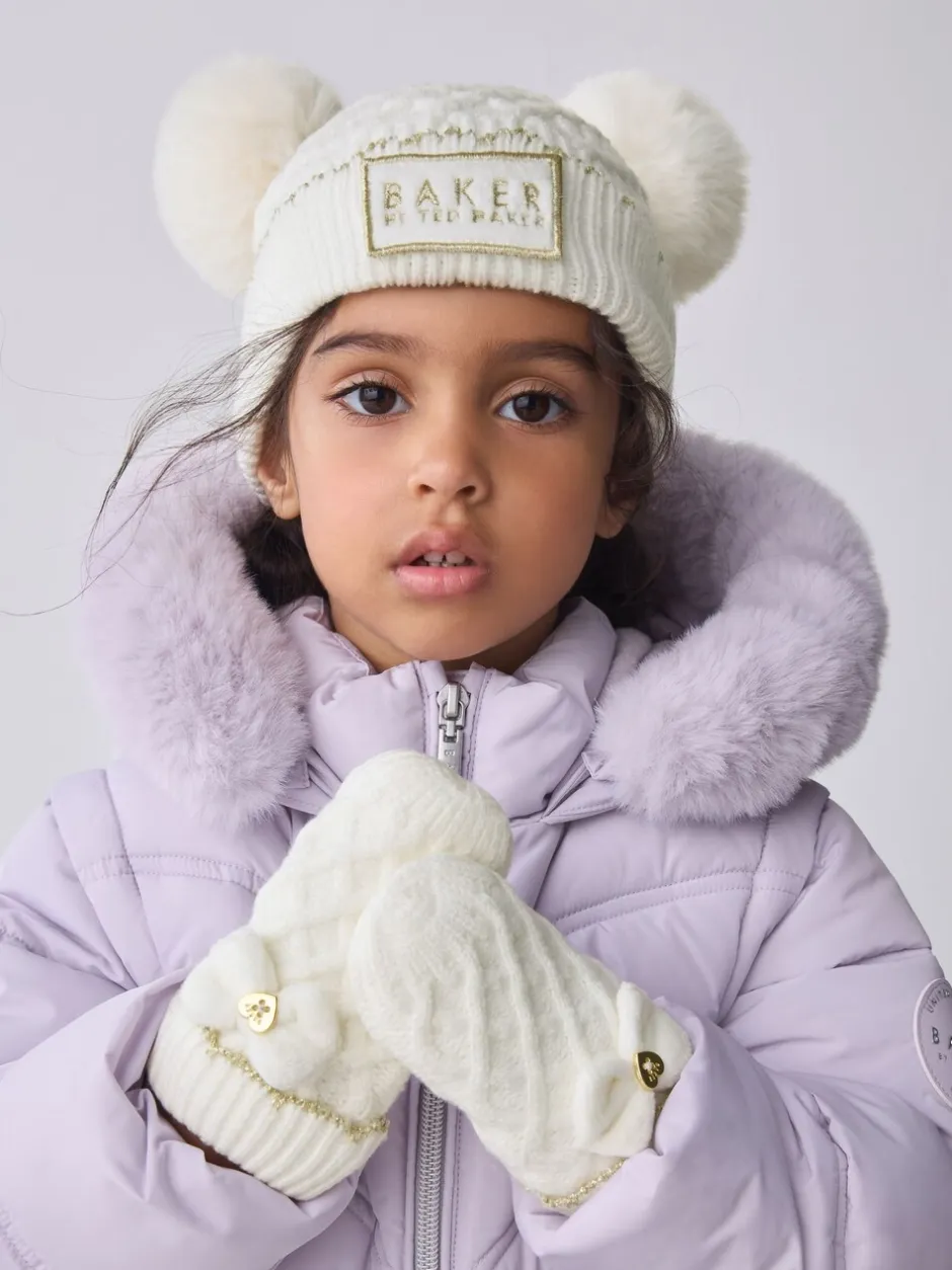 Mutsjes En Antikrabwantjes|Mutsen, Handschoenen En Sjaals*Baker by Ted Baker - - Set van muts met dubbele pompon en oren en wanten voor meisjes Crème