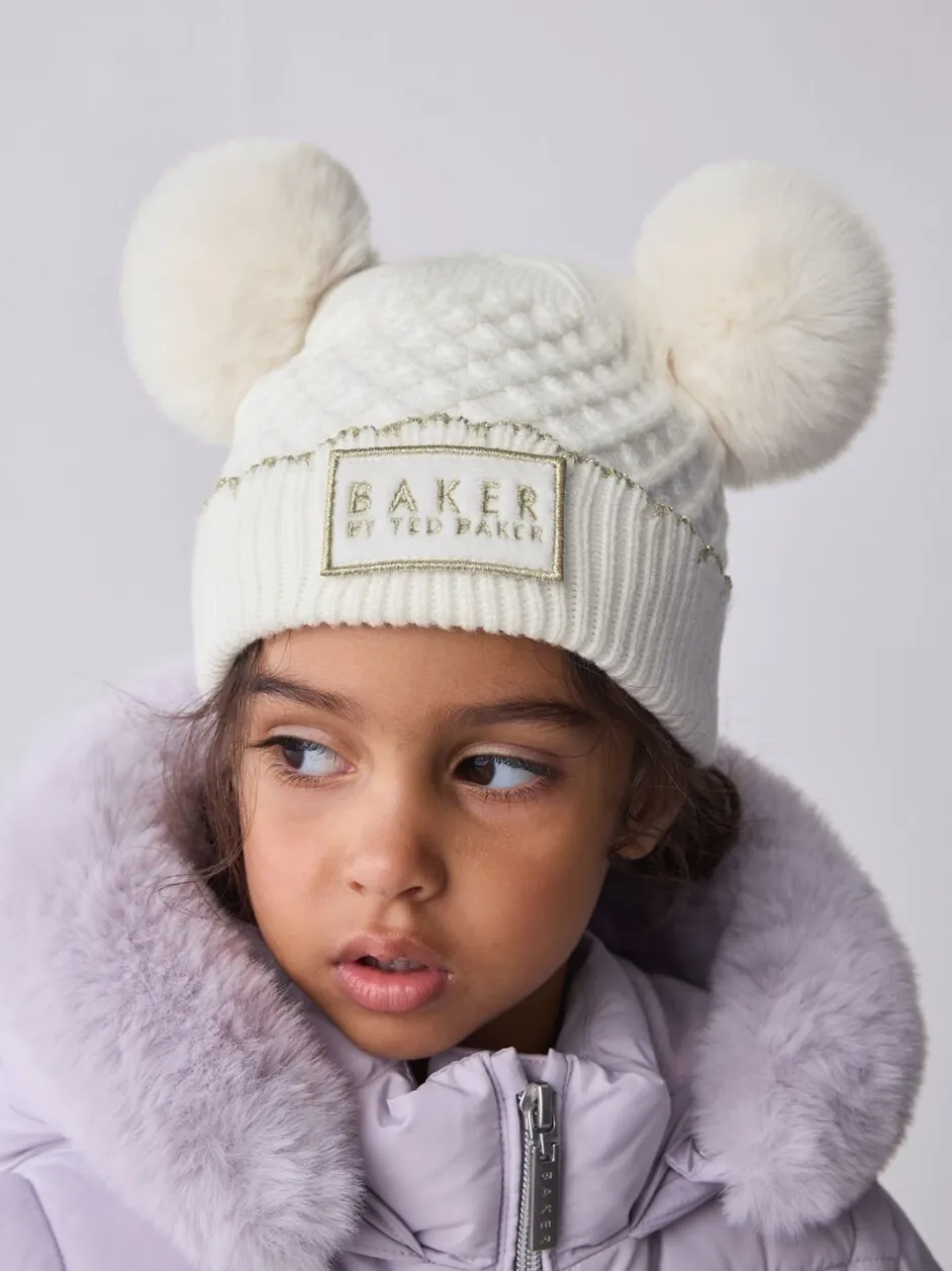 Mutsjes En Antikrabwantjes|Mutsen, Handschoenen En Sjaals*Baker by Ted Baker - - Set van muts met dubbele pompon en oren en wanten voor meisjes Crème