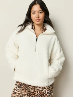 Hoody's En Sweatshirts*Next Crème - Borg fleece met korte rits