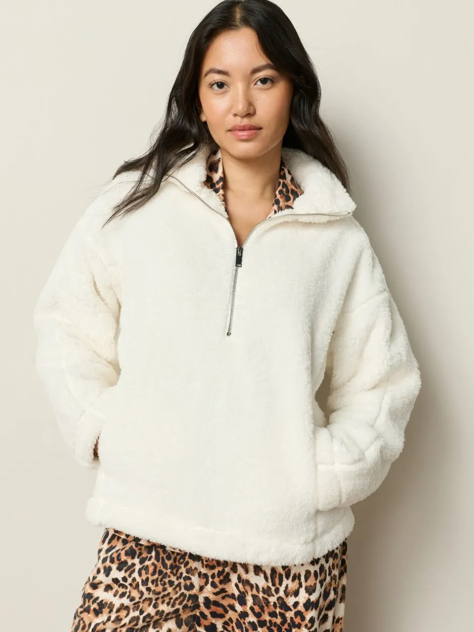 Hoody's En Sweatshirts*Next Crème - Borg fleece met korte rits