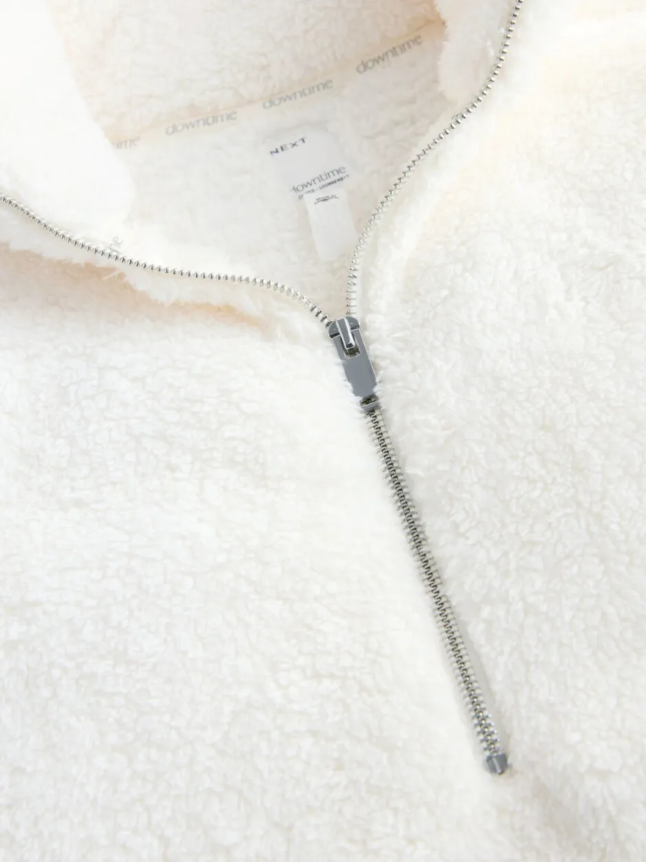 Hoody's En Sweatshirts*Next Crème - Borg fleece met korte rits