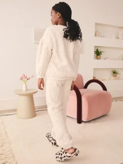 Nachtkleding En Pyjama's|Pyjama's|Next - Fleece Jacquard Pyjama's Set 2 Pieces (2-16jr) Crème