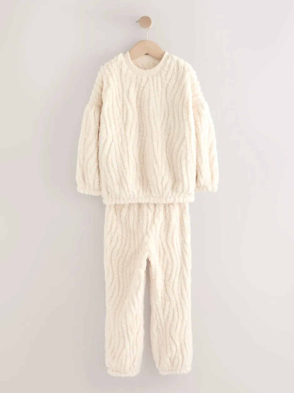 Nachtkleding En Pyjama's|Pyjama's|Next - Fleece Jacquard Pyjama's Set 2 Pieces (2-16jr) Crème