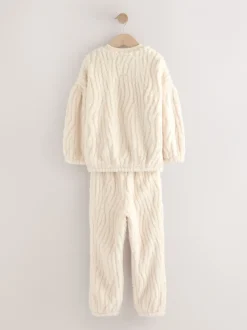 Nachtkleding En Pyjama's|Pyjama's|Next - Fleece Jacquard Pyjama's Set 2 Pieces (2-16jr) Crème