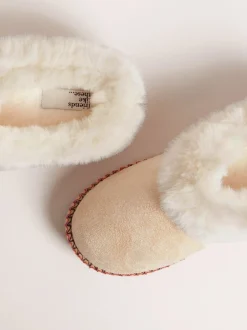 Pantoffels|Friends Like These - Faux Fur Cuff Embroidered Tape Nightwear Mule Slippers Crème