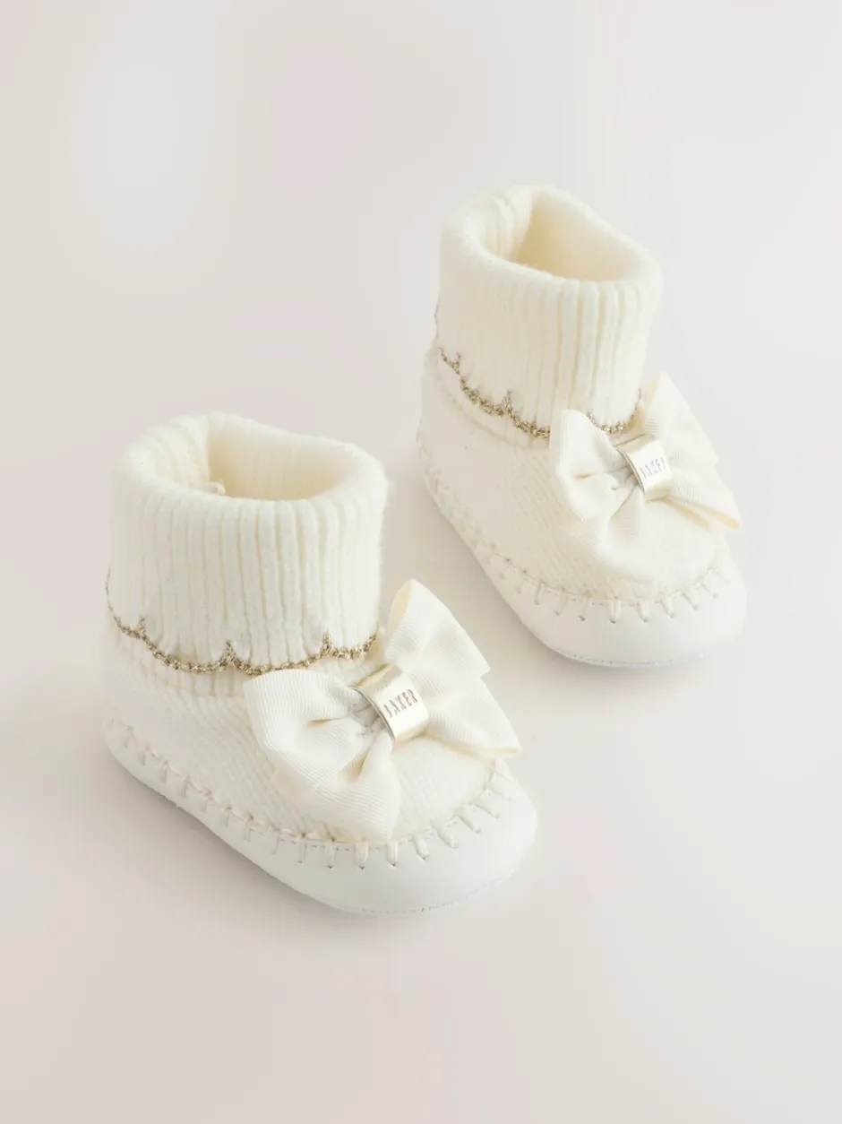 Boots|Baker by Ted Baker - Gebreide padderslaarsjes met geschulpte rand voor babymeisjes met strik Crème