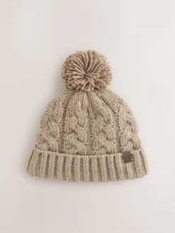 Mutsjes En Antikrabwantjes|Schoolkleding*Next Crème - Kabelgebreide muts met pompon (1-16jr)