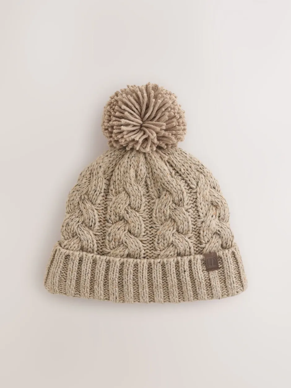 Mutsjes En Antikrabwantjes|Schoolkleding*Next Crème - Kabelgebreide muts met pompon (1-16jr)