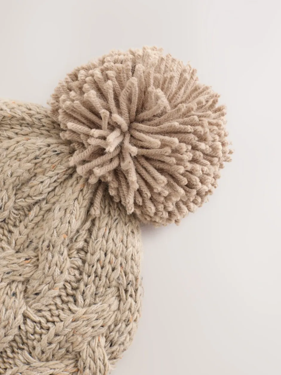 Mutsjes En Antikrabwantjes|Schoolkleding*Next Crème - Kabelgebreide muts met pompon (1-16jr)