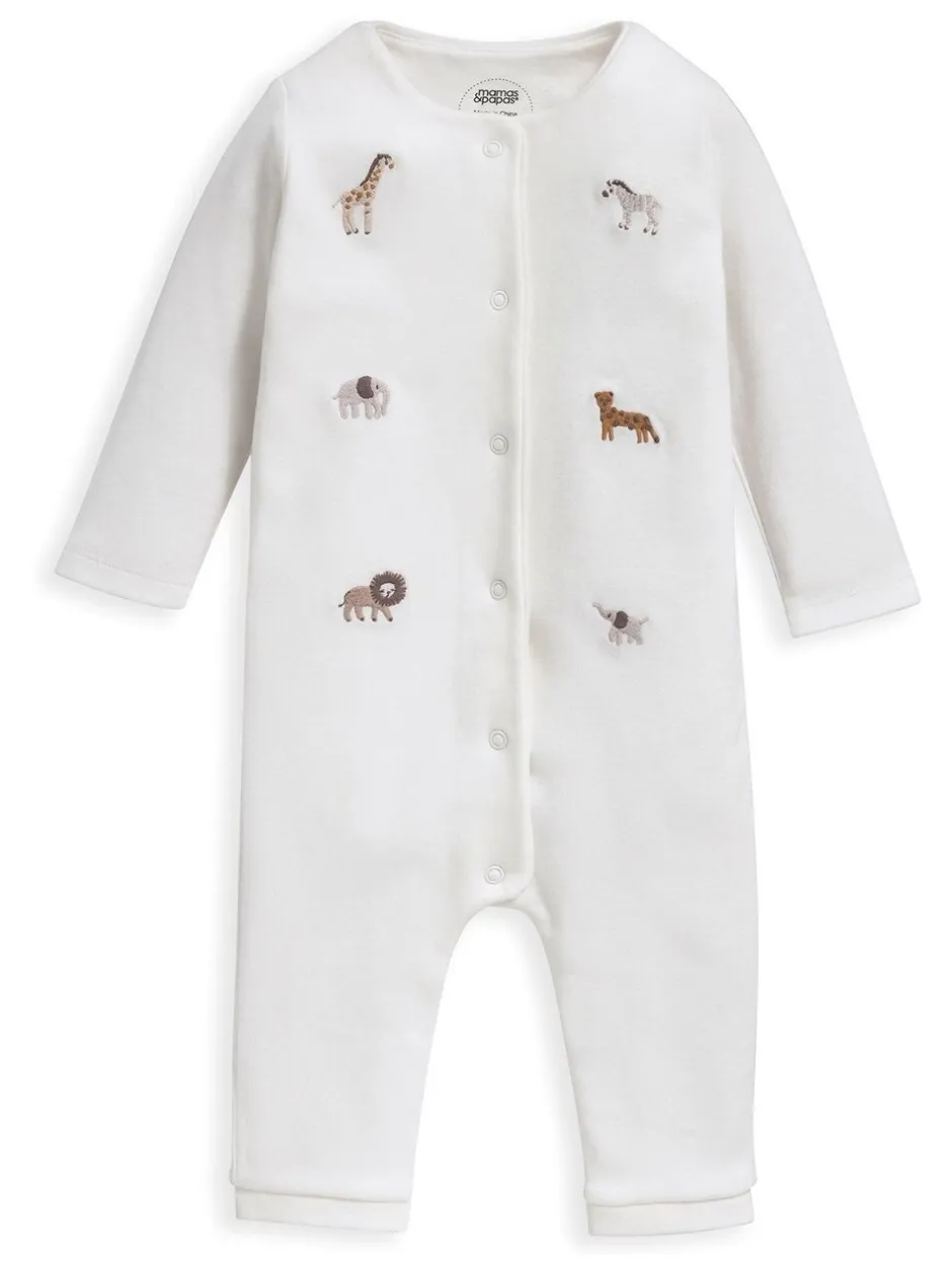 Rompertjes En Tuinbroeken* Crème - Mamas & Papas crème rompertje met safari-borduursel van 100% katoen