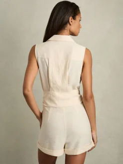 Jumpsuits En Playsuits*Reiss - Millie strandcover-up speelpakje met ceintuur Crème